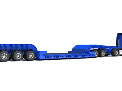 Truck with Lowboy Trailer 3D model buy