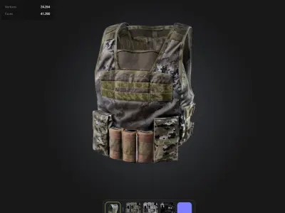 camo Military Vest game ready UE5 PBR  Low-poly 3D model