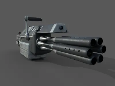 Futuristic minigun heavy weapon Low-poly 3D model