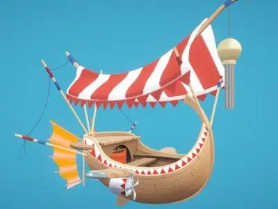 Flying Merchant Ship Low-poly 3D model