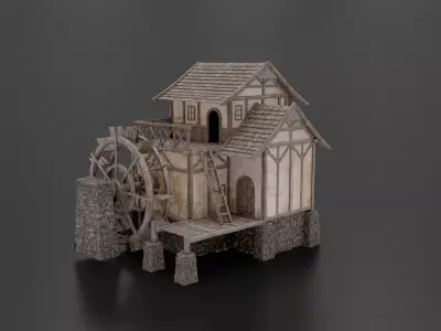 watermill medieval Low-poly 3D model