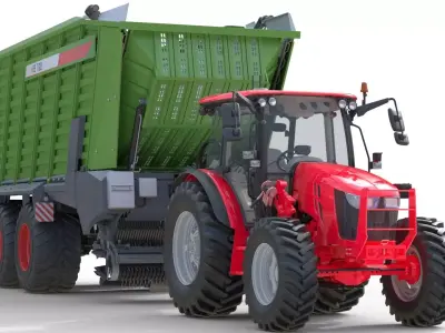 Tractor and Fendt Trailer Low-poly 3D model