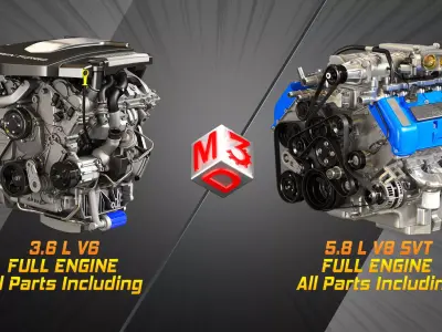 V8 and V6 Full Engines with Internal Parts 3D Model Pack