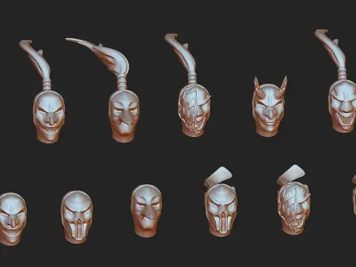 Harlequine combat squad masks 57 pieces set modular 3D print model