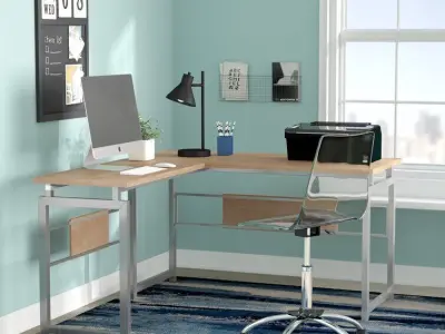 Tiano L-Shape Credenza Desk - 2 Colour 3D model