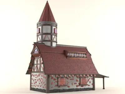 The house is in the medieval style Low-poly 3D model