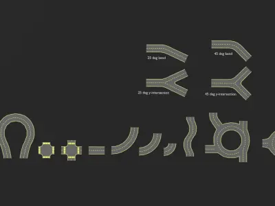 Modular road pack Low-poly 3D model purchase