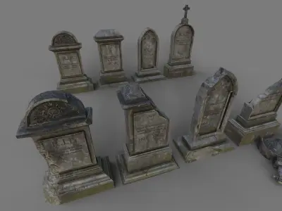 Cemetery gravestone set 1 Low-poly 3D model