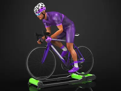 Bicyclist Riding Roller Trainer Platform 3D model