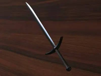 Sword on wooden table Low-poly 3D model