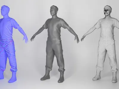 Young American soldier in A-pose 141 Low-poly 3D model