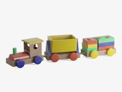 Toy Train Set Low-poly 3D model