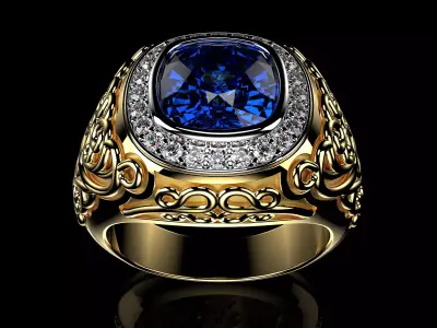 Elegant Cushion Men Ring 3dm STL Ready for Casting Model N1687 3D print model