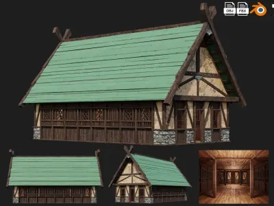 4 Old Medieval Building House Pack 4K Tex GameReady 73 to 76 Low-poly 3D model