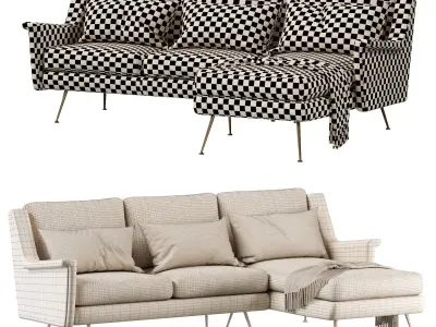 Carlo Mid-Century 2-Piece Chaise Sectional 3D model
