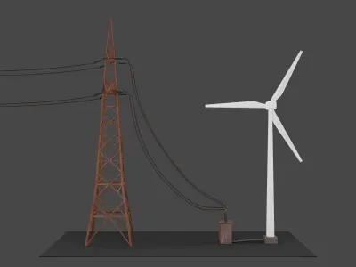 Wind Turbine Energy Animated 3D Model 3D model