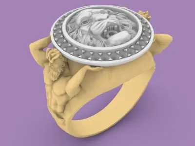 Atlants ring with a Lion 3D print model