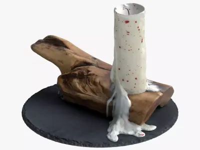 Candle and wooden holder 3D model