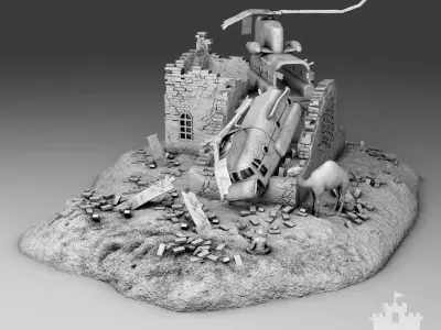 Destroyed helicopter 3D print model