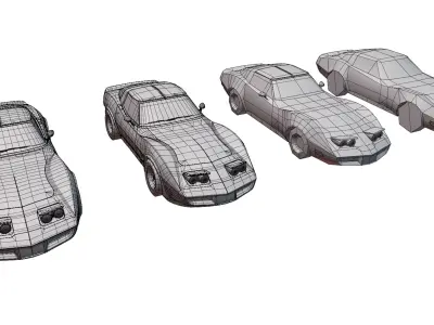 American Sportscar - 70s Classic Muscle - 4 LODs - Unity UE Low-poly 3D model