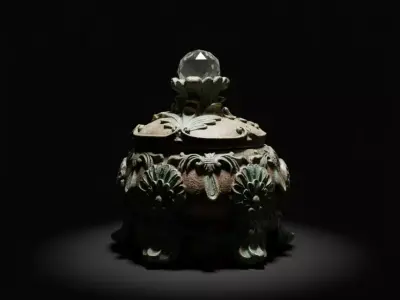 Antique Ornamental Jewelry Box with Crystal Lid 3D model