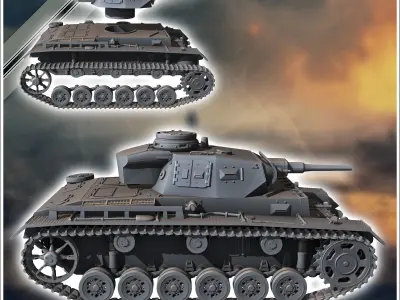 Panzer III Ausf H - miniatures tabletop scenery 3D print model