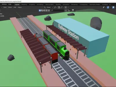 Low poly railway station Low-poly 3D model