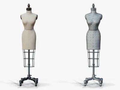 Mannequin Vintage on Wheels Low-poly 3D model