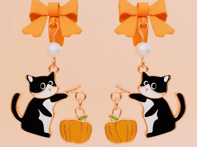 Earring Kitty fishing Pumpkin 3D model