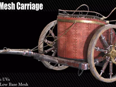 30 Carriage and wagons Base Mesh Game Ready Low-poly 3D model