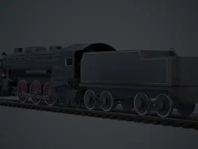locomotive steam on tracks Low-poly 3D model