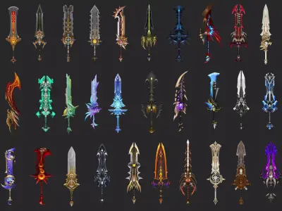 Pack With 30 Fantasy Swords - Part 05 Low-poly 3D model