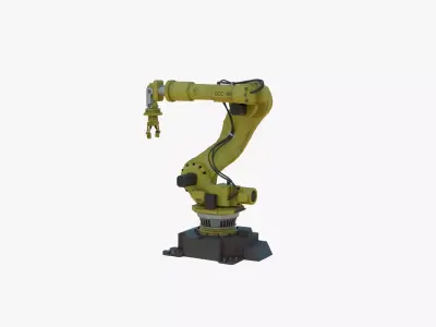 Industrial Robot Arm Yellow Rusty Low-poly 3D model