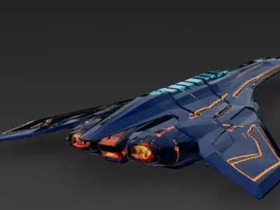Futuristic Blue Sci Fi Fighter Jet 3D Model PBR Low-poly 3D model