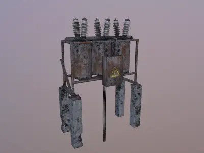 Transformer with two poles Low-poly 3D model
