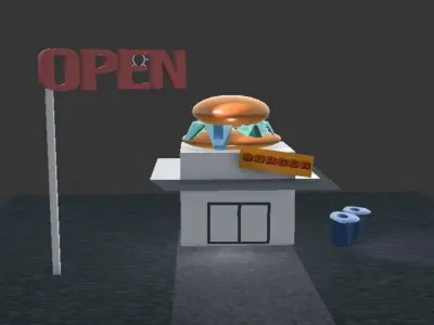 3D BURGER OUTLET WITH BEAUTIFUL ROAD SIDE  Low-poly 3D model