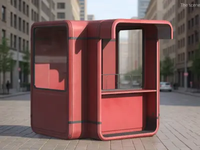 K67 Modular Street Kiosk Red Old 3D model