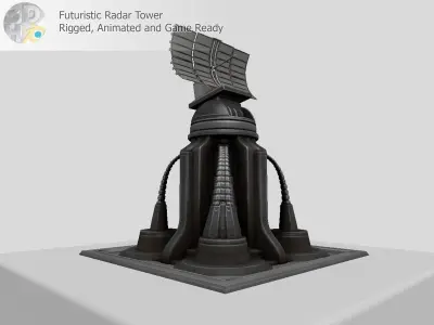 Futuristic Radar Tower Low-poly 3D model