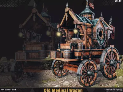 Old Medival Wagon 3D model