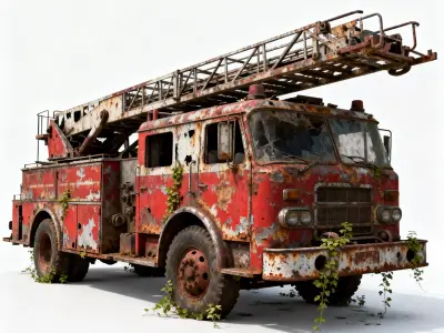 Inferno End Abandoned Fire Truck 3D Model Low-poly 3D model