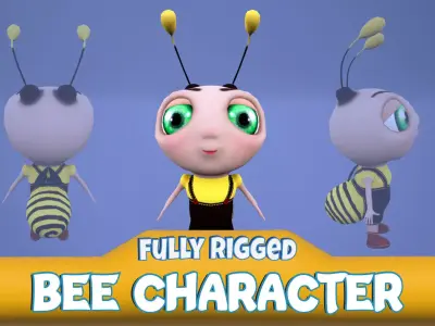 Stylized Bee Character Rigged Cartoon Style Low-poly 3D model