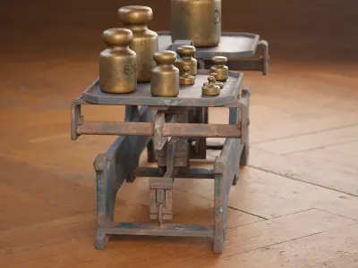 Balance Scale and Weights PBR Low-poly 3D model