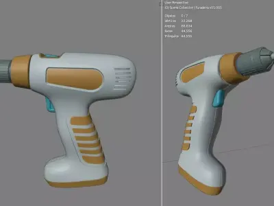 Mounted drill and drill bit Low-poly 3D model