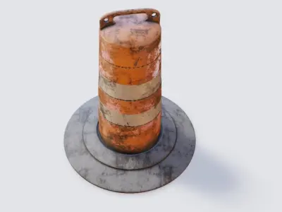 dirty lowpoly traffic Barrel Barricade with pbr textures Low-poly 3D model
