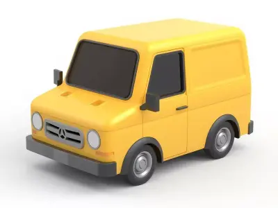 Yellow Cartoon Delivery Van 3D Model Low-poly 3D model