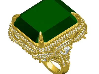 Antique Huge Green Emerald Stone Cocktail Ring 3D print model