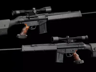 Game-Ready HK PSG1 Sniper Rifle  PBR Rigged Low-poly 3D model