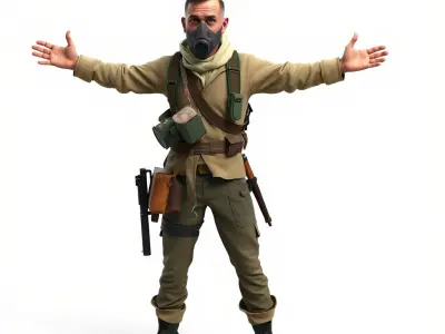 PostApocalyptic Survivor Character Rigged and Animated Low-poly 3D model