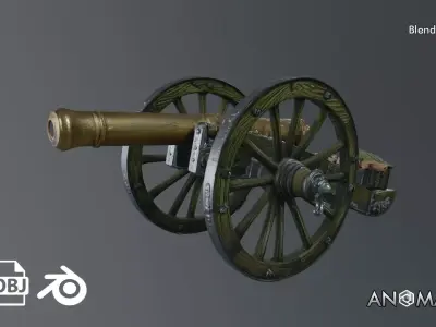 field gun Low-poly 3D model