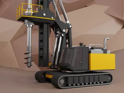 Rotary Drill Heavy Vehicle Low-poly 3D model